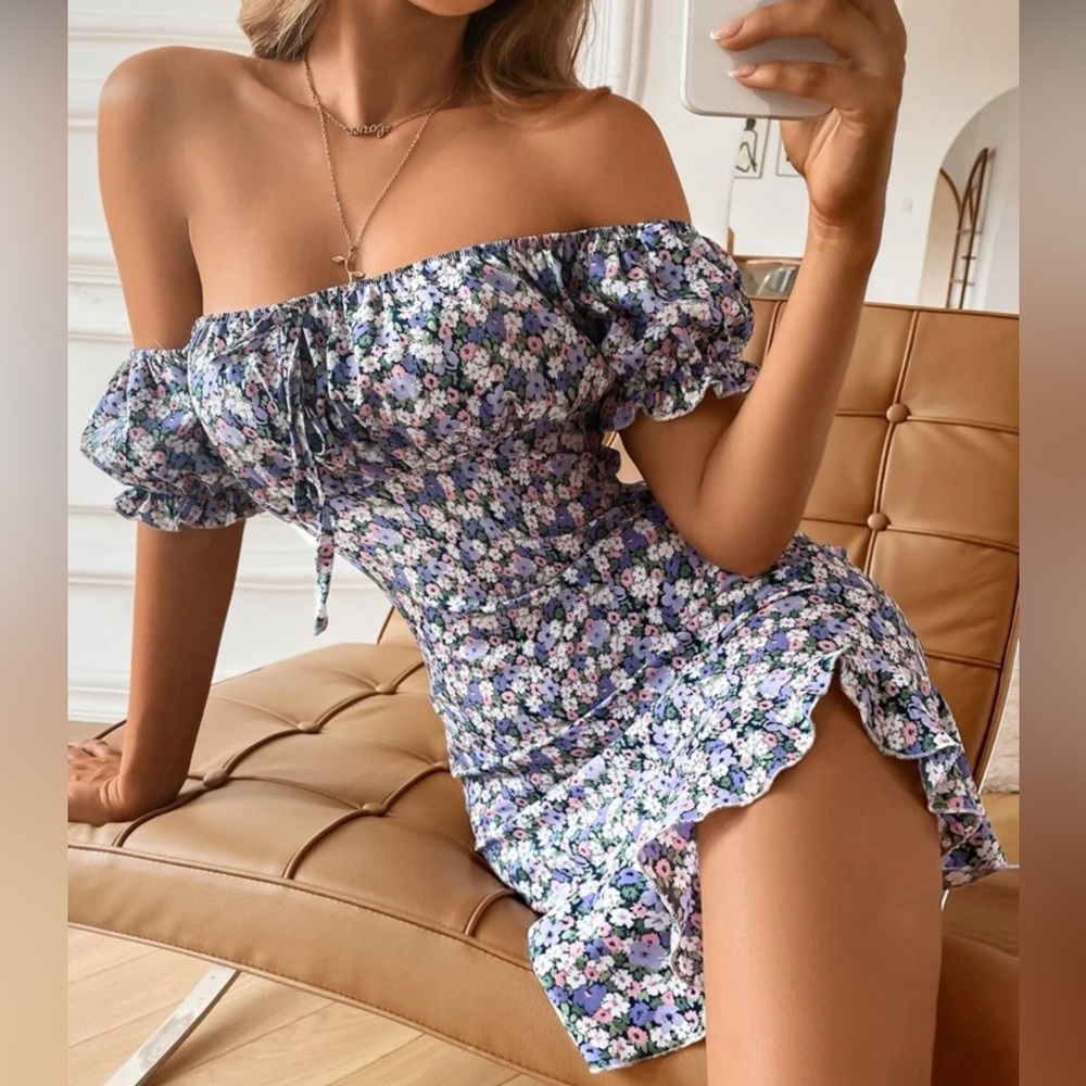 Off the Shoulder Floral Summer Dress - Size S